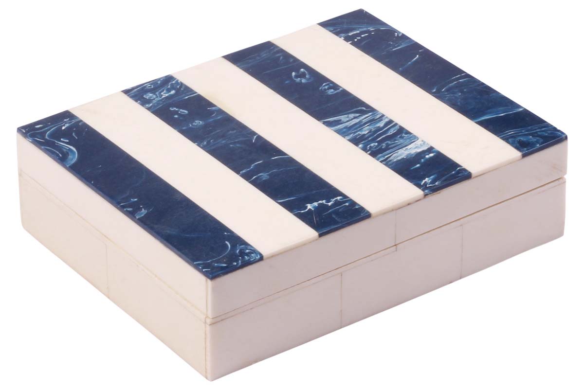 Wholesale Rectangular 6.3 x 5” Jewelry Box - MDF & Resin - Blue & White Stripes On Lid - Keepsake Box/Storage Box/Trinket Box - Gifts For Her