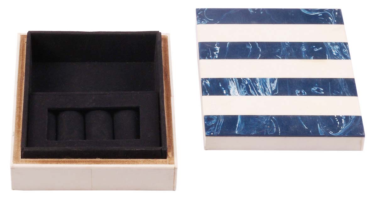 Wholesale Rectangular 6.3 x 5” Jewelry Box - MDF & Resin - Blue & White Stripes On Lid - Keepsake Box/Storage Box/Trinket Box - Gifts For Her
