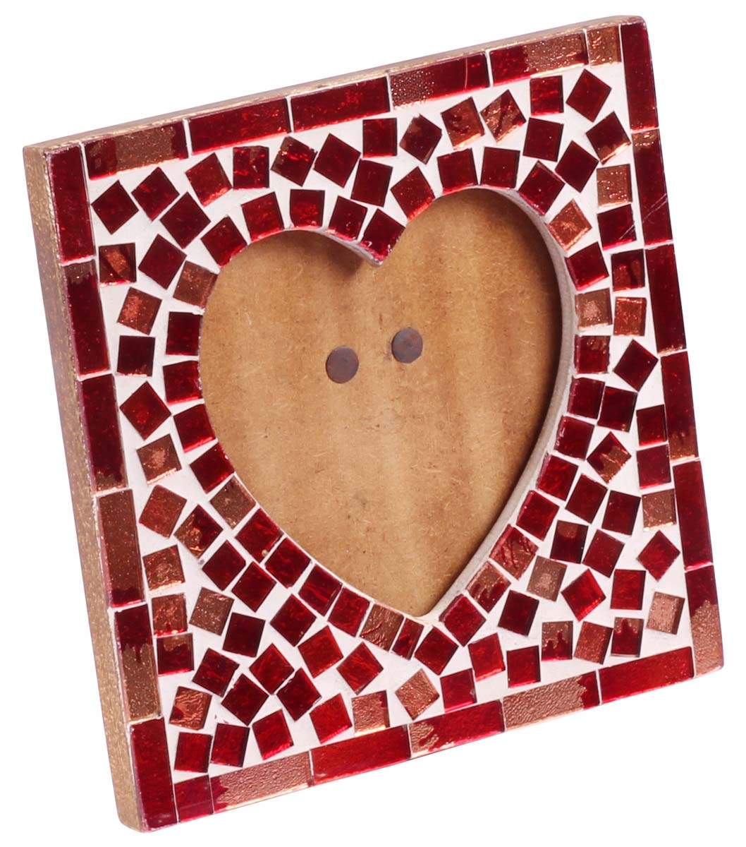 Square 4x4 Photo/Picture Frame in Bulk - Wholesale MDF Photo Frame in Red Mosaic Art with Heart-Shaped Cut-Out - Home Decor Picture Frame from India