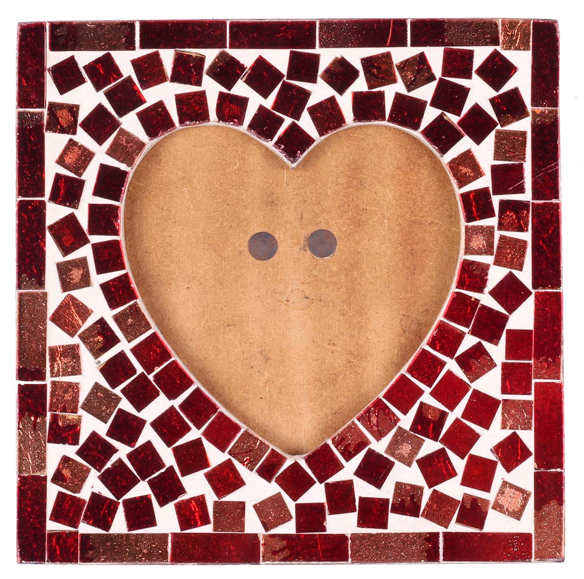 Square 4x4 Photo/Picture Frame in Bulk - Wholesale MDF Photo Frame in Red Mosaic Art with Heart-Shaped Cut-Out - Home Decor Picture Frame from India