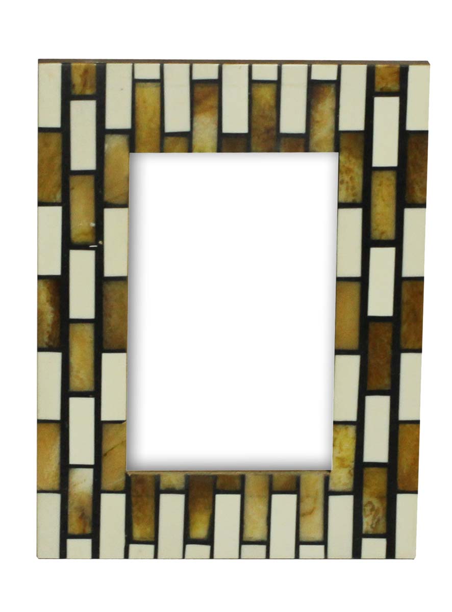 Wholesale White & Brown Rectangular Photo/Picture Frame in Acrylic & MDF with Brick Pattern - Bulk Buy Handmade Photo Frame - Home Decor Picture Frame from India
