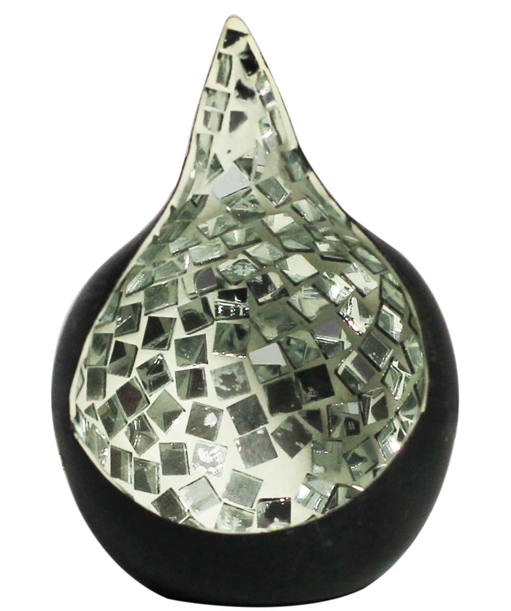 Bulk Wholesale Handmade Tear-Drop Shaped Tealight Candle Holder / Votive Candle Stand in Metal Decorated with Cut-Pieces of Mirror – Stylish Candle Décor
