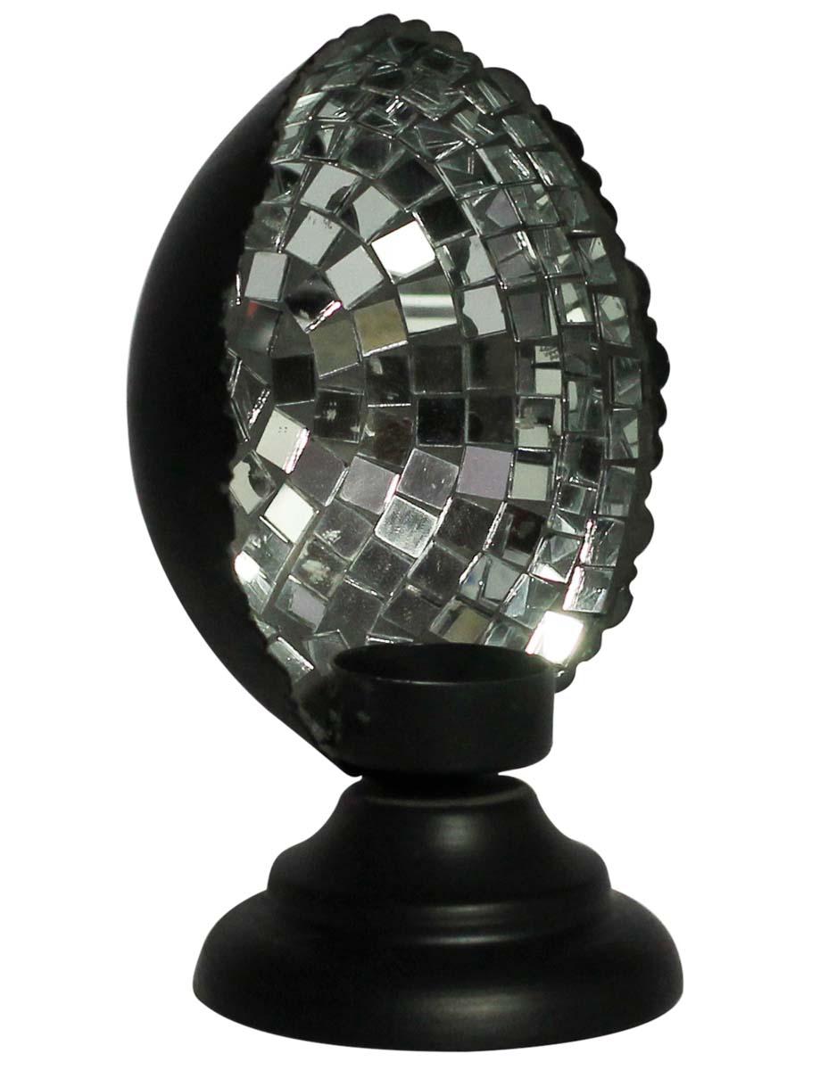 Bulk Wholesale 7.3” Handmade Black Color Tealight Candle Holder / Votive Candle Stand in Metal with Cut-Pieces of Mirror – Unique Candle Décor