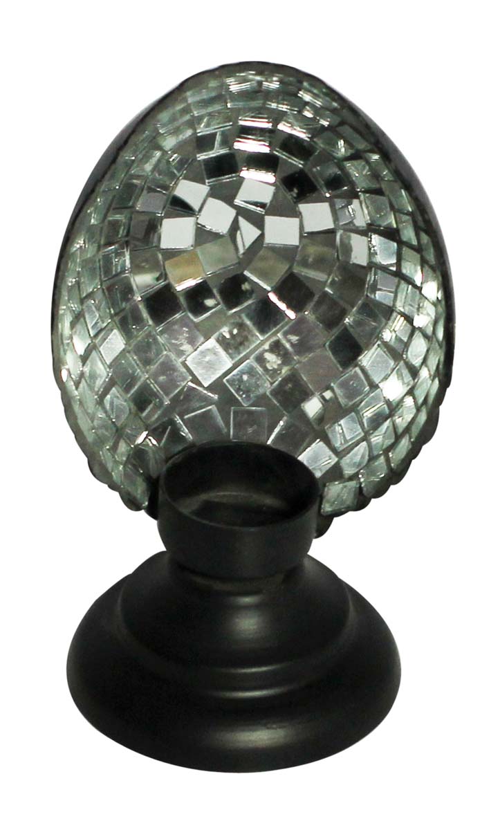 Bulk Wholesale 7.3” Handmade Black Color Tealight Candle Holder / Votive Candle Stand in Metal with Cut-Pieces of Mirror – Unique Candle Décor