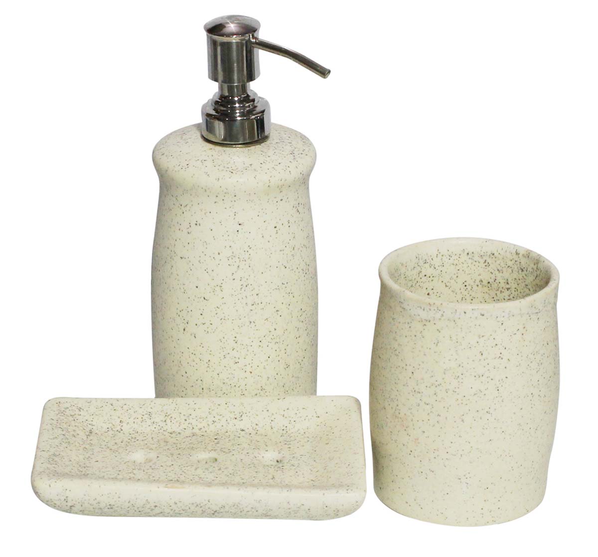 Bulk Wholesale Set of 3 Bathroom Accessories in White Color with Speckled Effect - Handmade in Ceramic - Unique Bath Decor