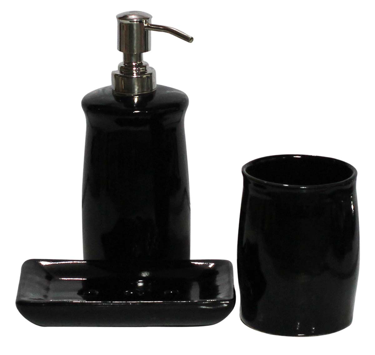 Bulk Wholesale Set of 3 Bathroom Accessories in Black Color - Handmade in Ceramic - Unique Bath Decor