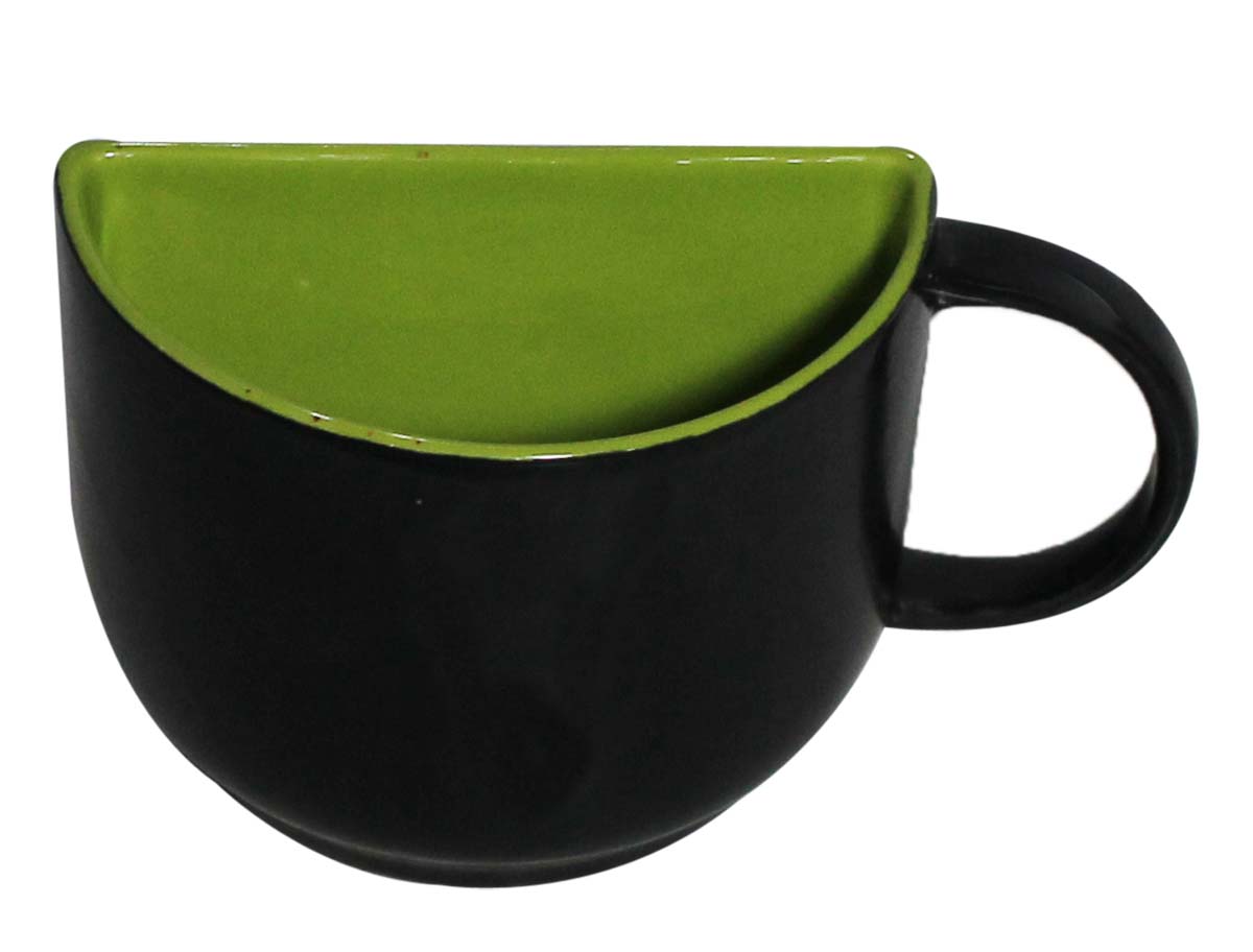 Bulk Wholesale – 5” Handmade Black & Green Ceramic Pen Stand / Holder in Mug-Shape – Desk Organizers / Office Accessories