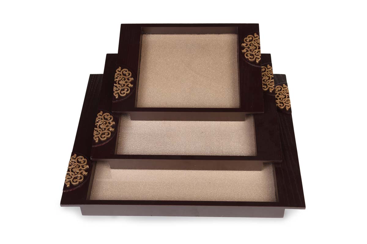 Decorative Trays Set of Three Wholesale – Handmade in MDF – Fabric Lining on the Base – Trays in Bulk