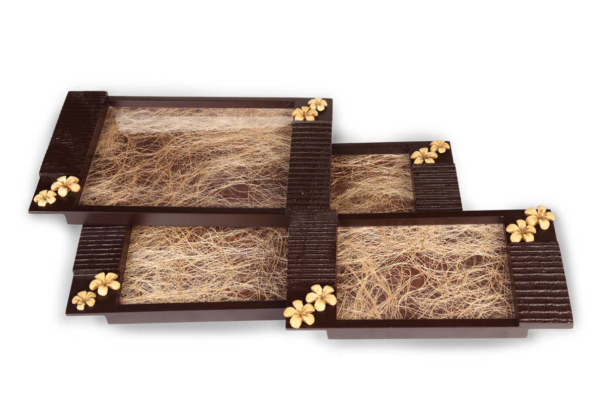Wholesale Decorative Serving Trays in Bulk – Handmade in MDF – Brown & Off-White – Trays with Fiber lining at the Base - Home Kitchen Accessories