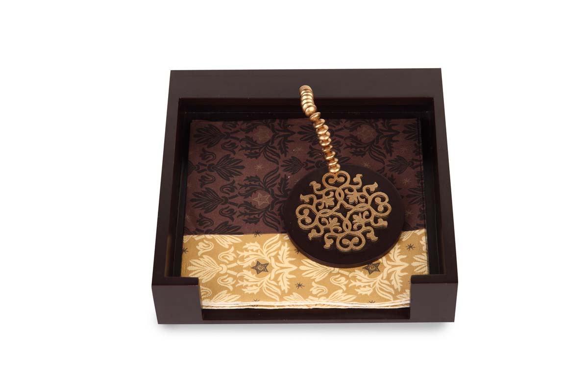 Wholesale Napkin Holders – Handmade in MDF – Brown & Golden – Napkin Holders Bulk 