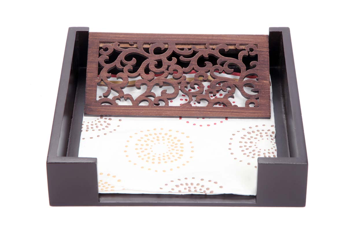 Wholesale Napkin Holders – Handmade in MDF – Brown – Cut-Out Patterning – Napkin Holders Bulk 