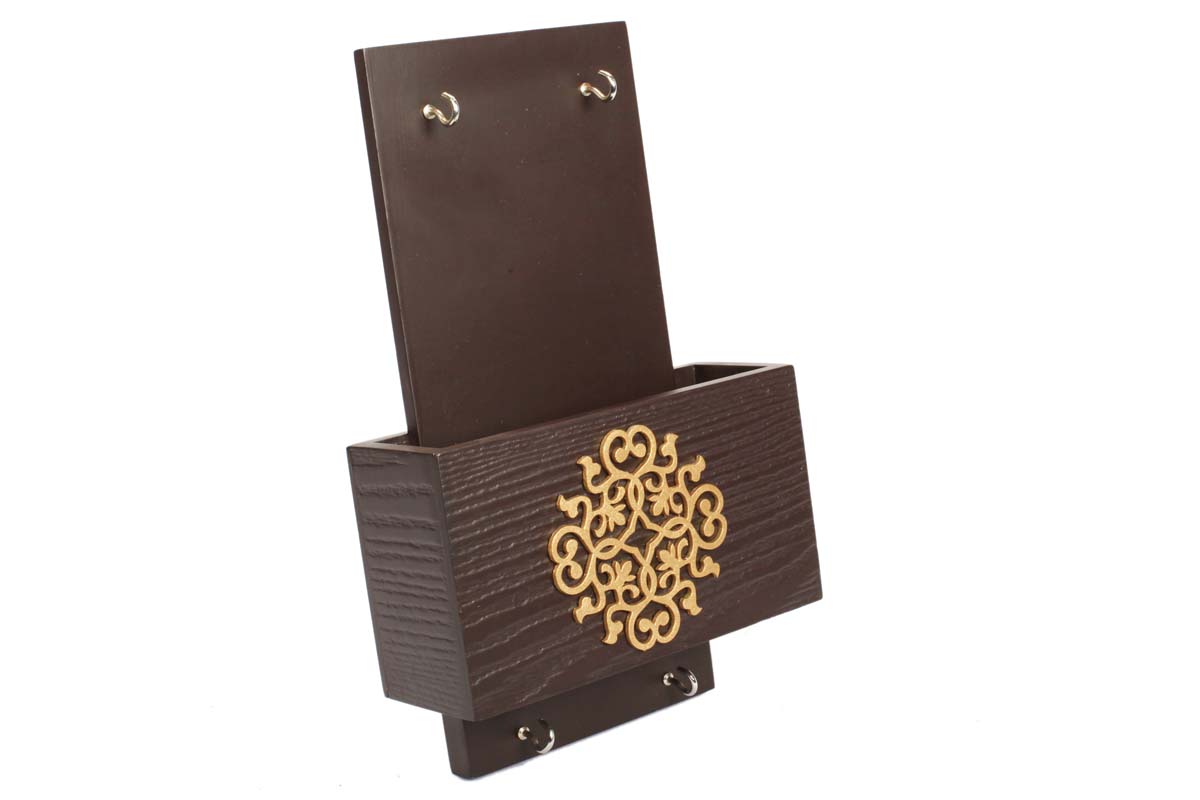 Wholesale Wall Key Holder Hooks – Handmade in MDF – Separate Mail Compartment – Brown – Tree Bark Design & Golden Color Motif