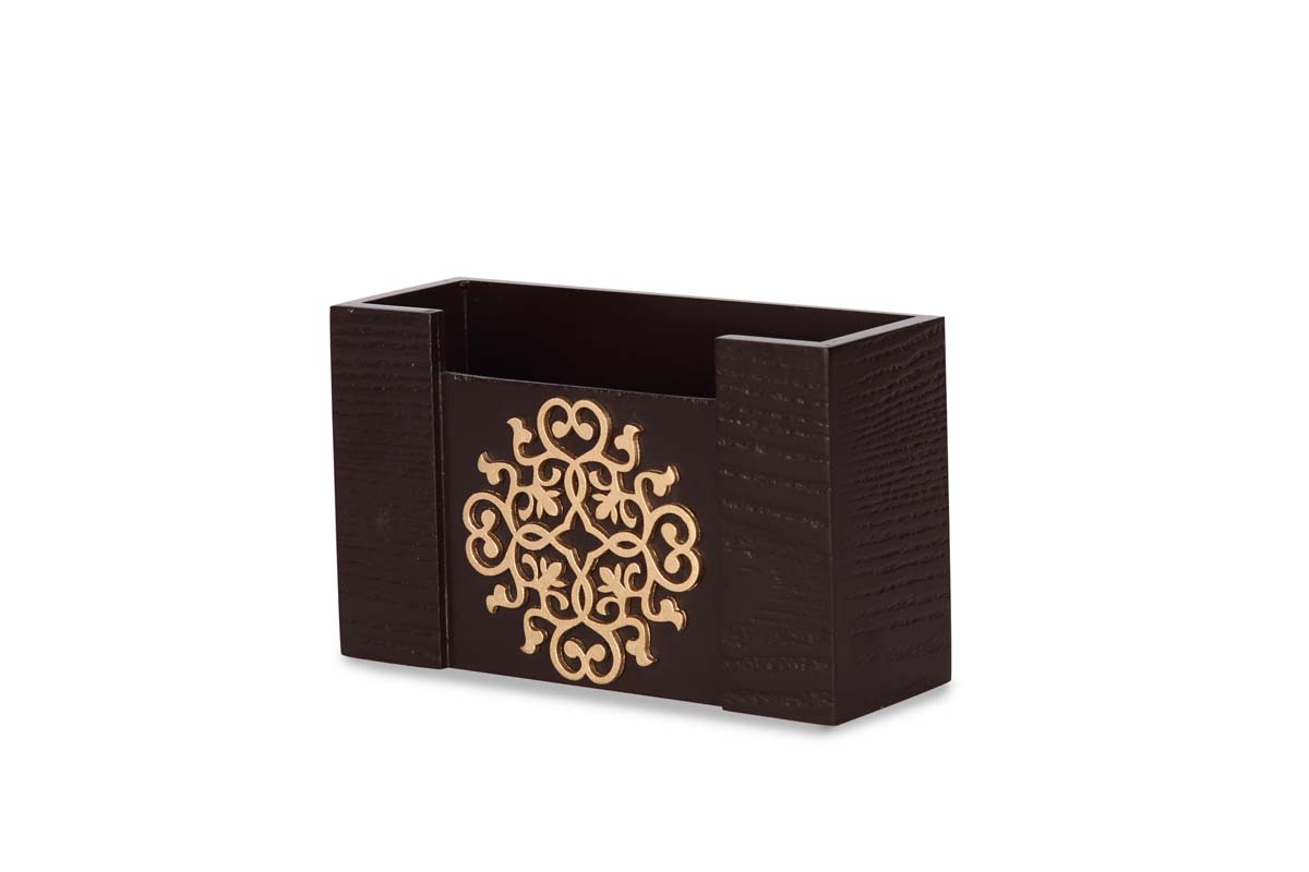 Wholesale Remote Control Holder – Handmade in MDF – Brown – Tree Bark Design – Golden Motif – Remote Control Holders in Bulk