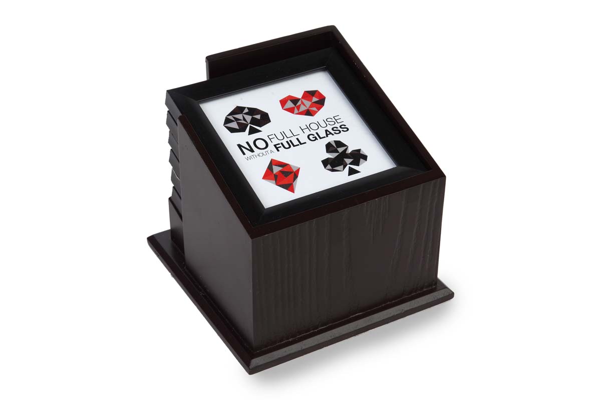 Drink Coasters Wholesale – Set of 6 Coasters + Holder – Handmade in MDF –Playing Card Motifs – Black & White – Coasters Bulk Wholesale 