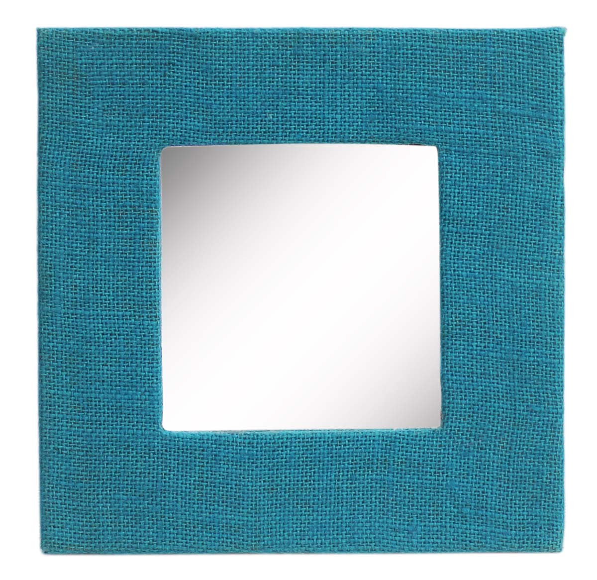 Wholesale Square Wall Mirror in Bulk - Handmade Decorative Blue Mirror Framed in Hand-Woven Jute Fabric & Hard Board - Wall & Home Decor Furnishings