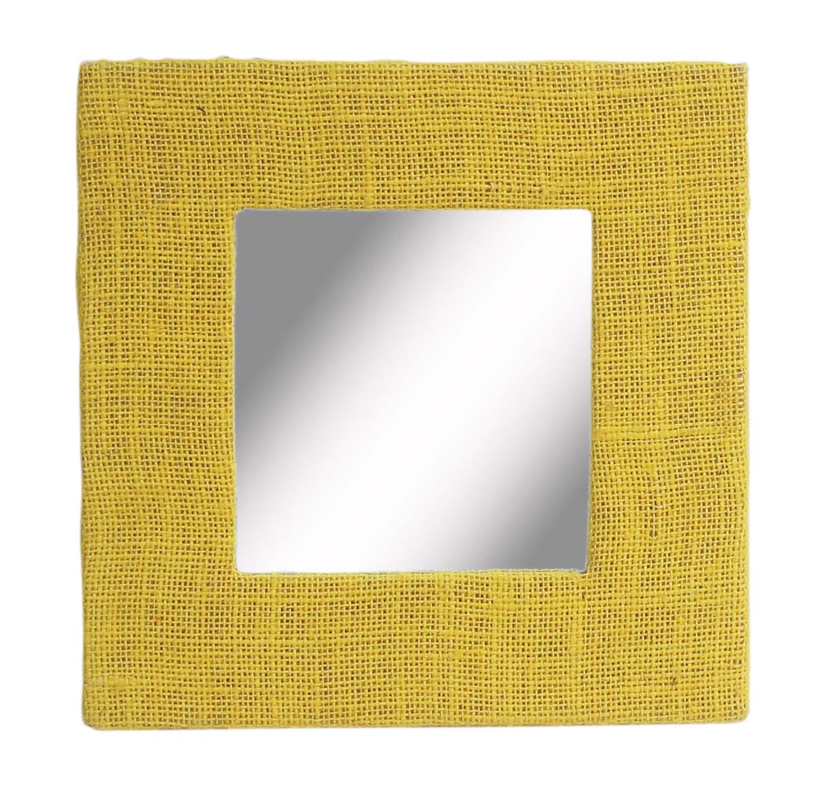 Wholesale Square Wall Mirror in Bulk - Handmade Decorative Yellow Mirror Framed in Hand-Woven Jute Fabric & Hard Board - Wall & Home Decor Furnishings