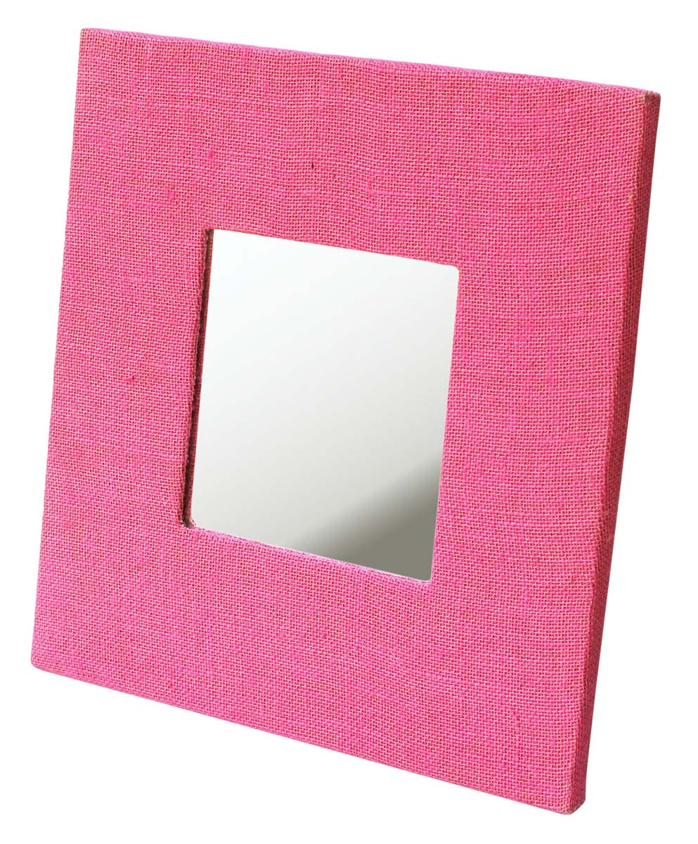 Wholesale Square Wall Mirror in Bulk - Handmade Decorative Pink Mirror Framed in Hand-Woven Jute Fabric & Hard Board - Wall & Home Decor Furnishings