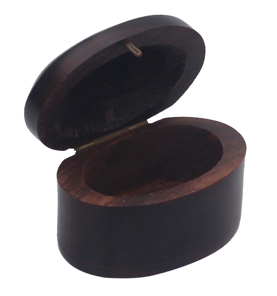Bulk Buy Handmade Wood 2.7” Jewelry Box - Wholesale Oval-Shaped Black Storage Box/Keepsake Box/Trinket Box with Elephant Design in Brass Inlay Art - Handmade Studs Ring Knickknack Storage/Gift Box from India