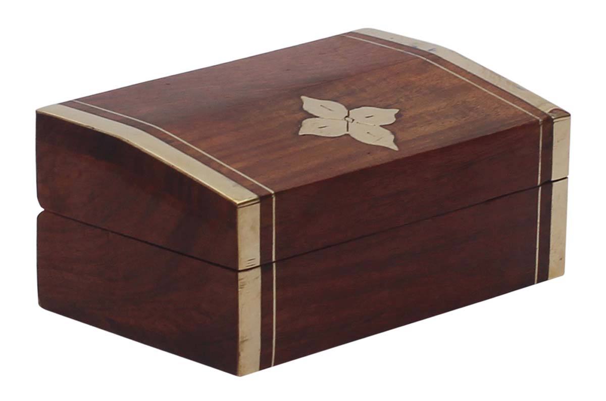 Bulk Buy 4” Wooden Black Jewelry Box - Wholesale Handmade Brown Jewelry Box/Trinket Box with Flower Design in Brass Inlay Art from India