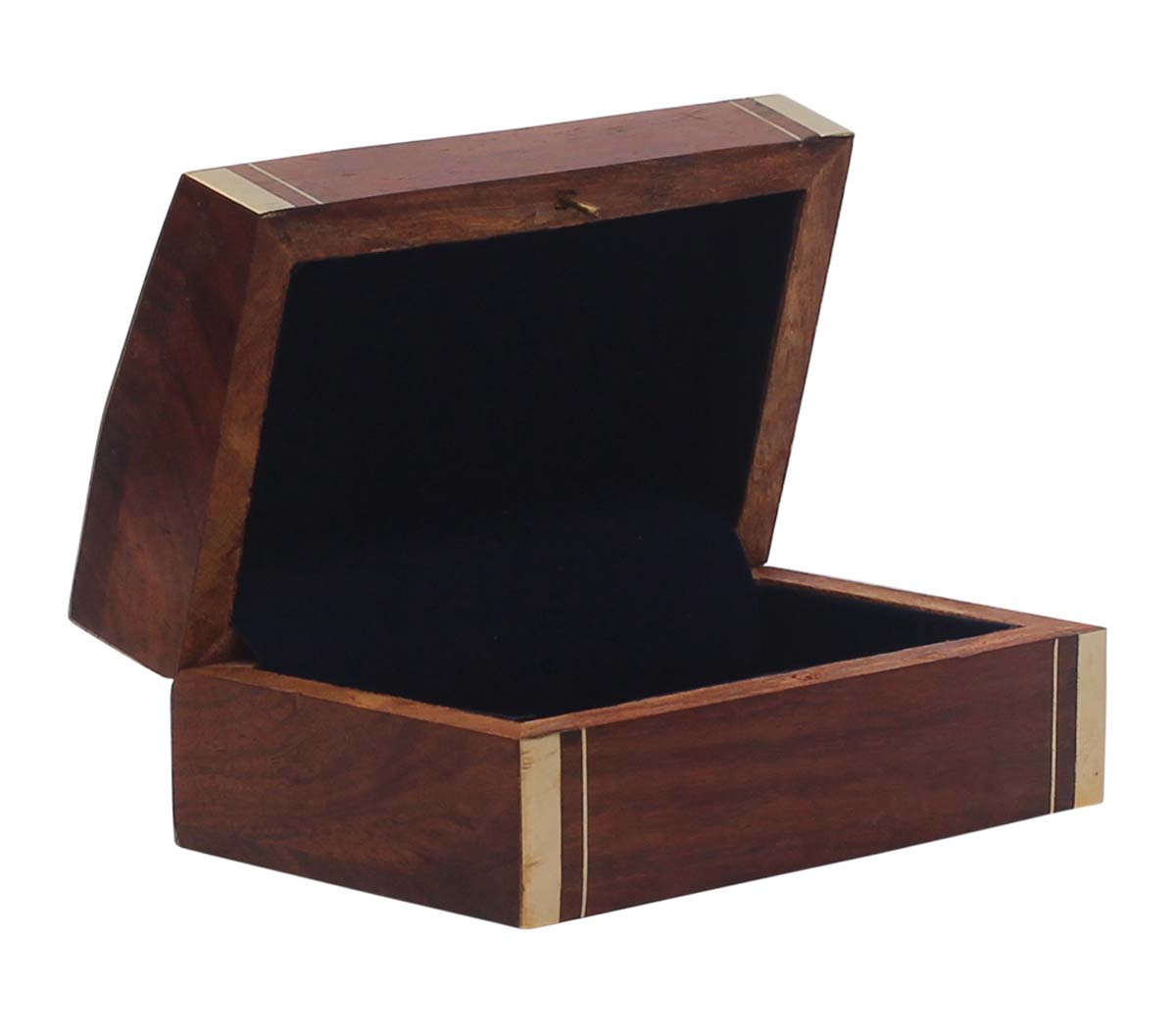 Bulk Buy 4” Wooden Black Jewelry Box - Wholesale Handmade Brown Jewelry Box/Trinket Box with Flower Design in Brass Inlay Art from India
