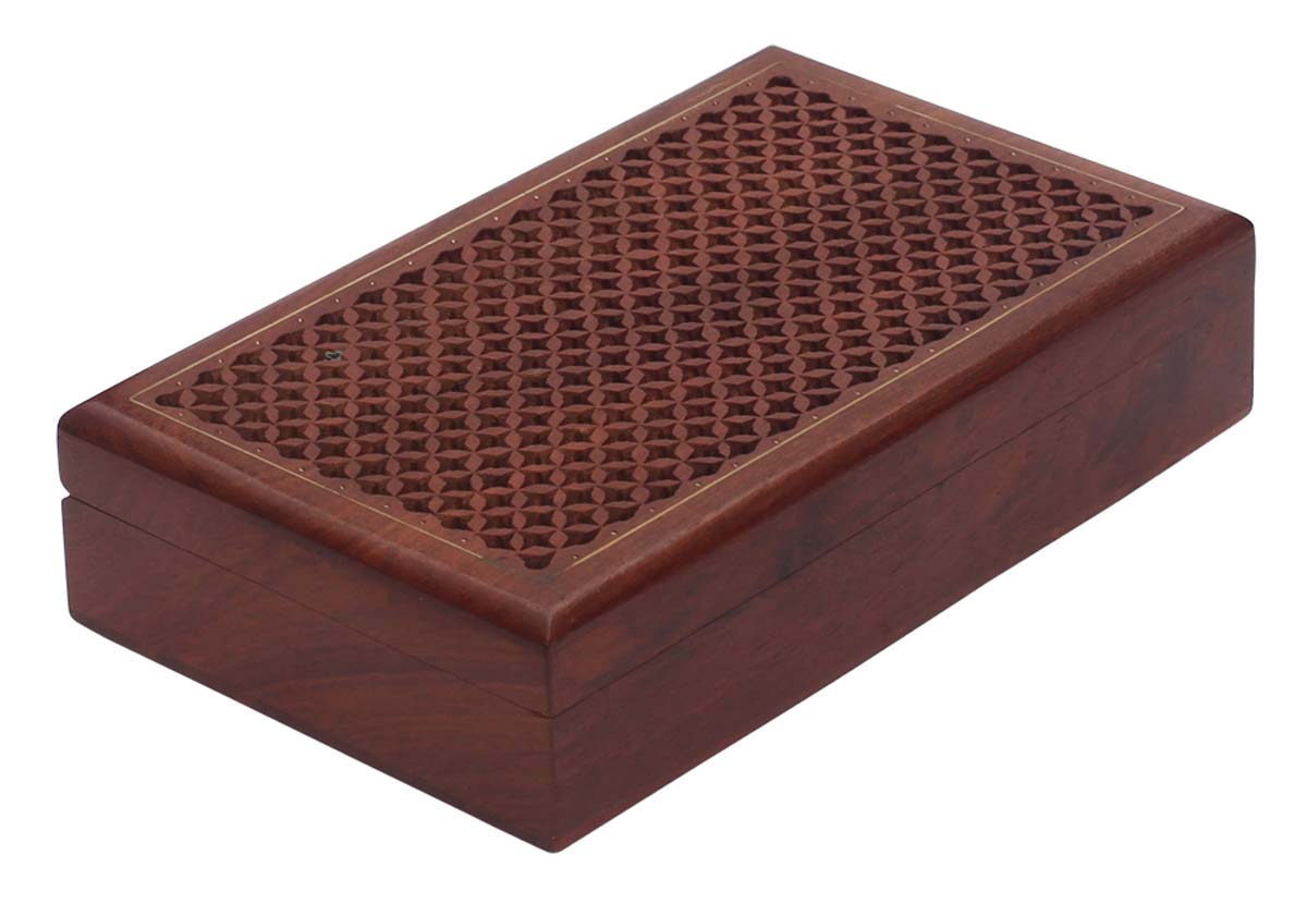 Wholesale 8” Wooden Jewelry Box in Bulk - Source Handmade Jewelry Box/Trinket Box with Brass Inlay Art & Jali Work from India