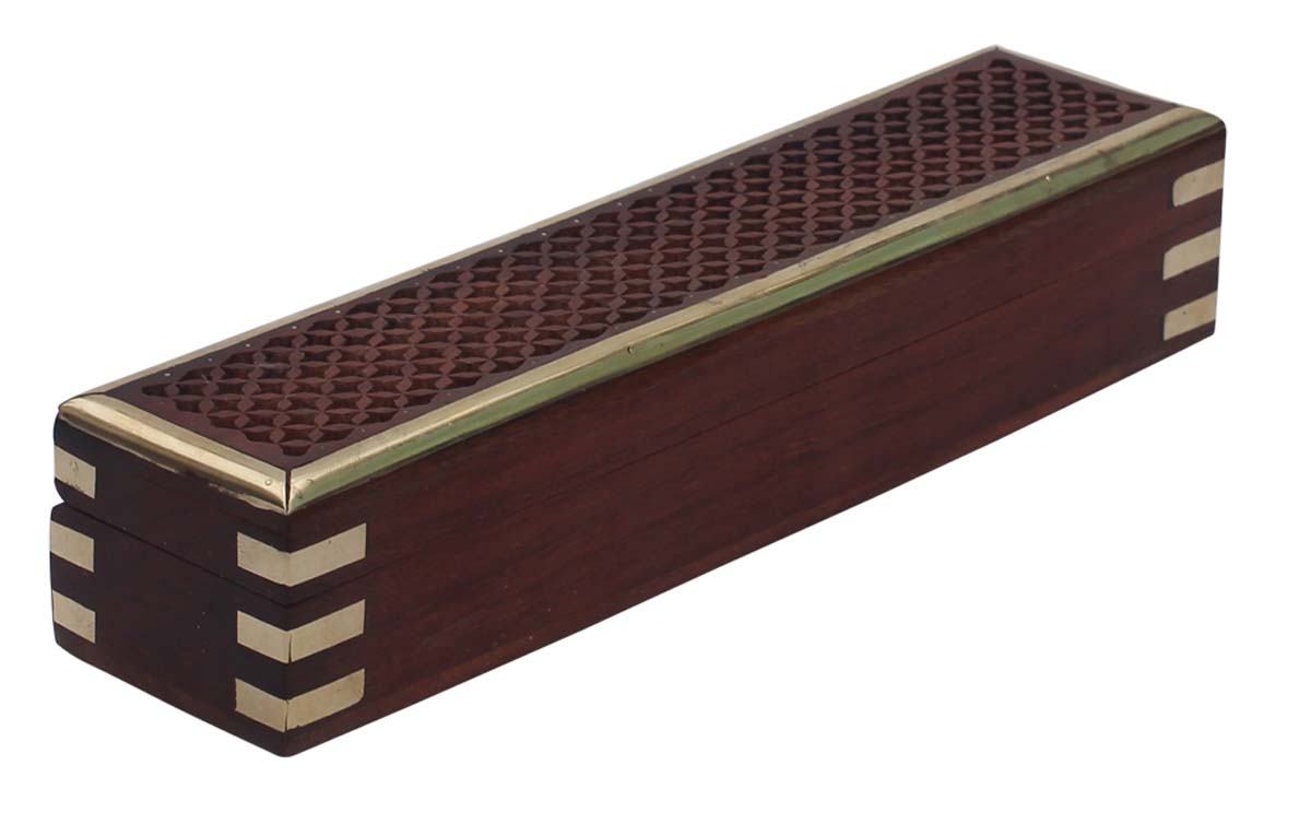 Source 10.1” Wooden Jewelry Box in Bulk - Wholesale Handmade Jewelry Box/Trinket Box with Brass Inlay Art & Jali Work in Traditional-Look Motifs from India