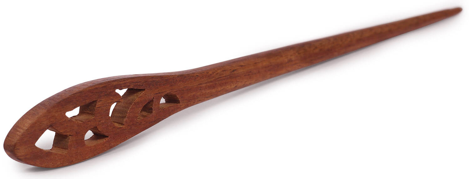 ArtistryBazaar 0.7"W handmade wooden elegant brown leaf design hairpin stick for women