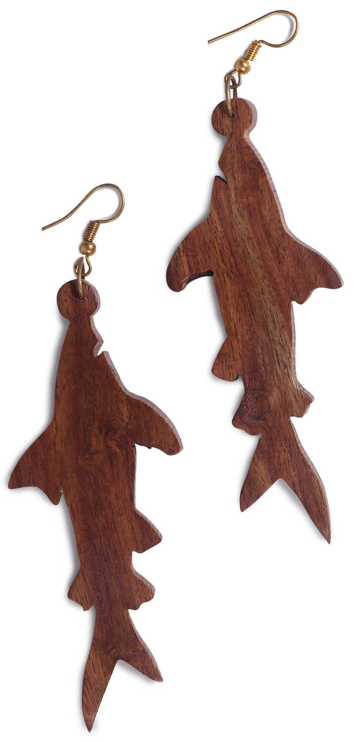 ArtistryBazaar 1"W handmade wooden tribal dangle hook animal figruine fish shape earrings gift for girl and women