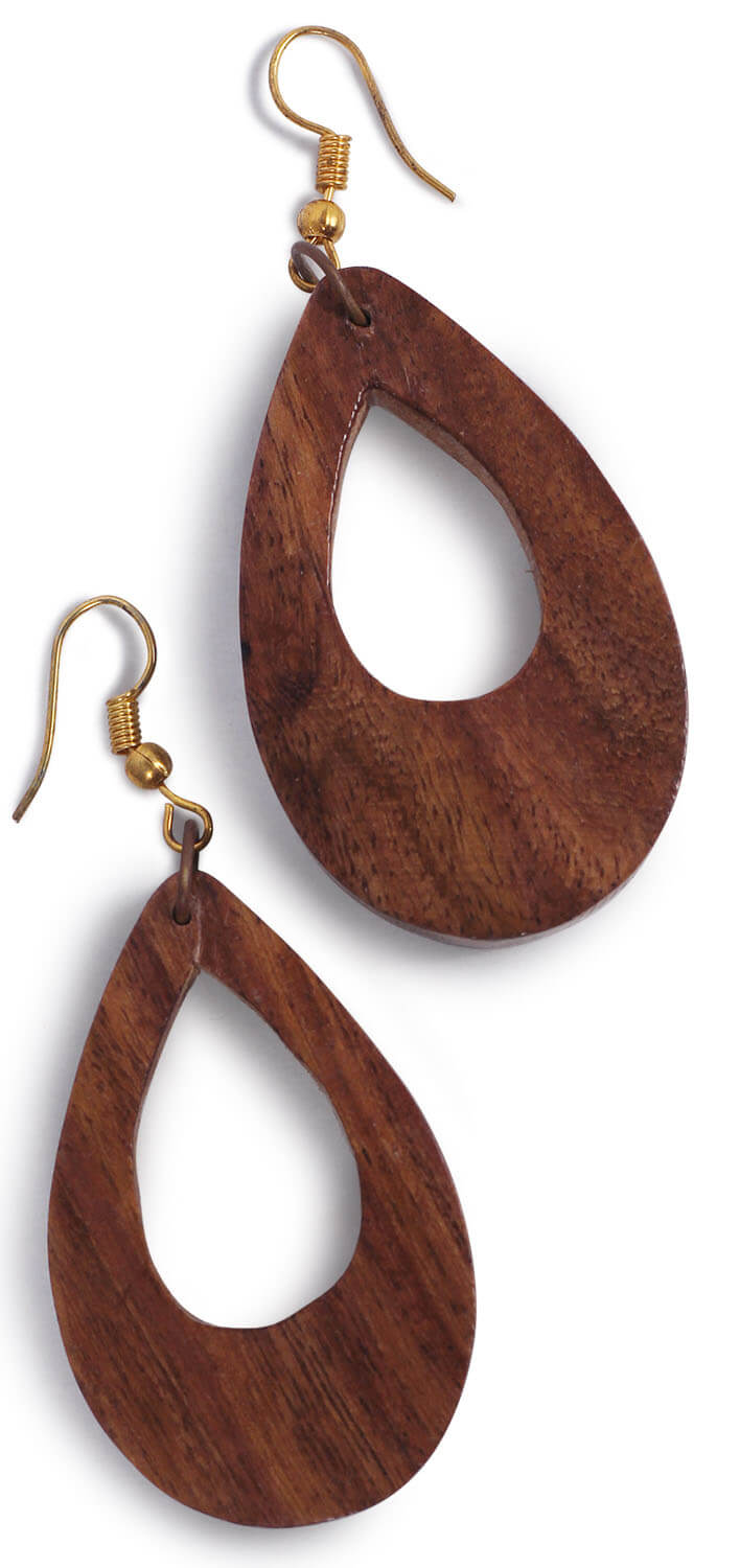 ArtistryBazaar 1"W handmade wooden tribal dangle hook  oval shape earrings gift for girl and women