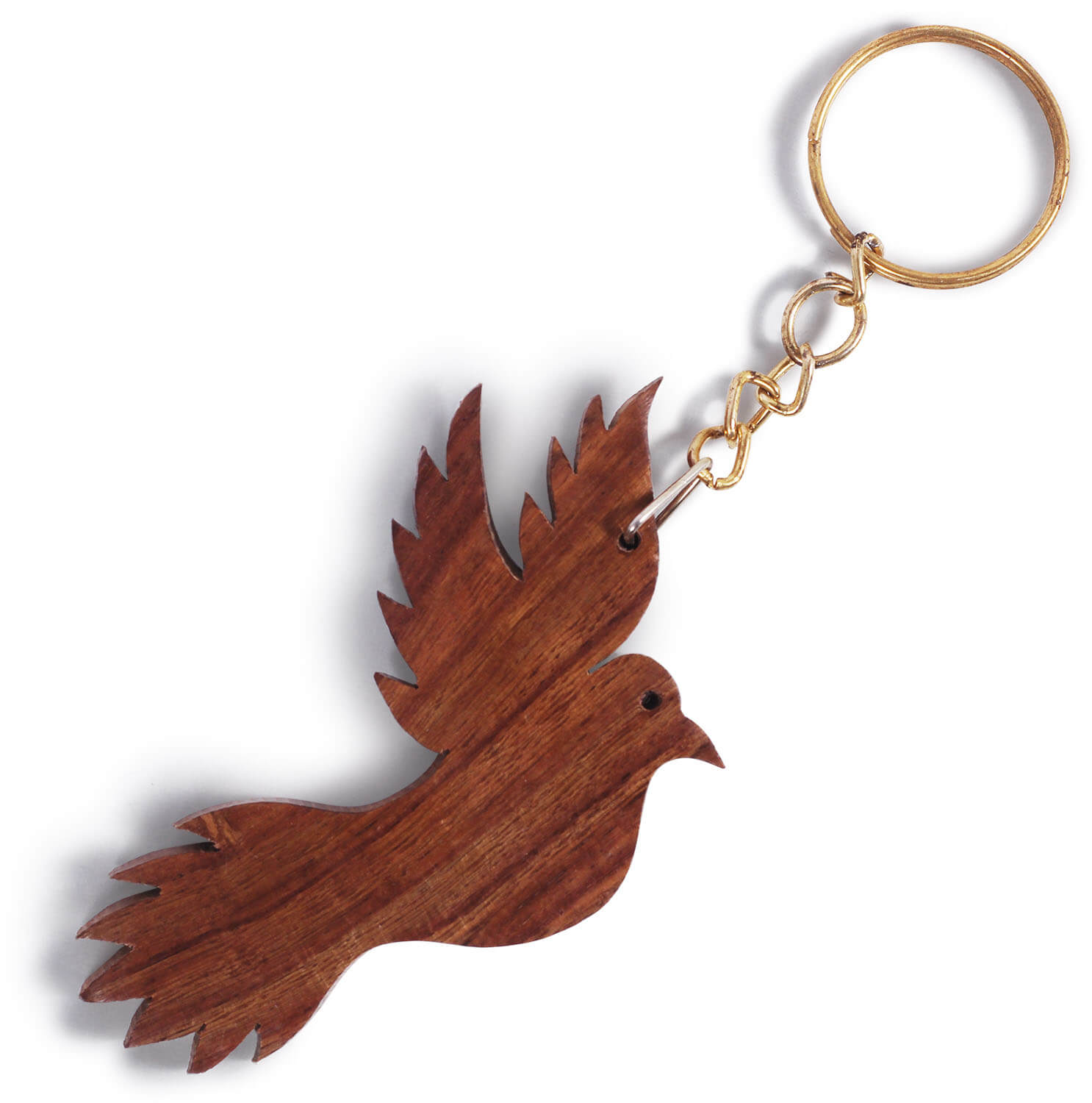 ArtistryBazaar  1.5"W handmade wooden dove christain peace symbol  brown bird figurine keyring