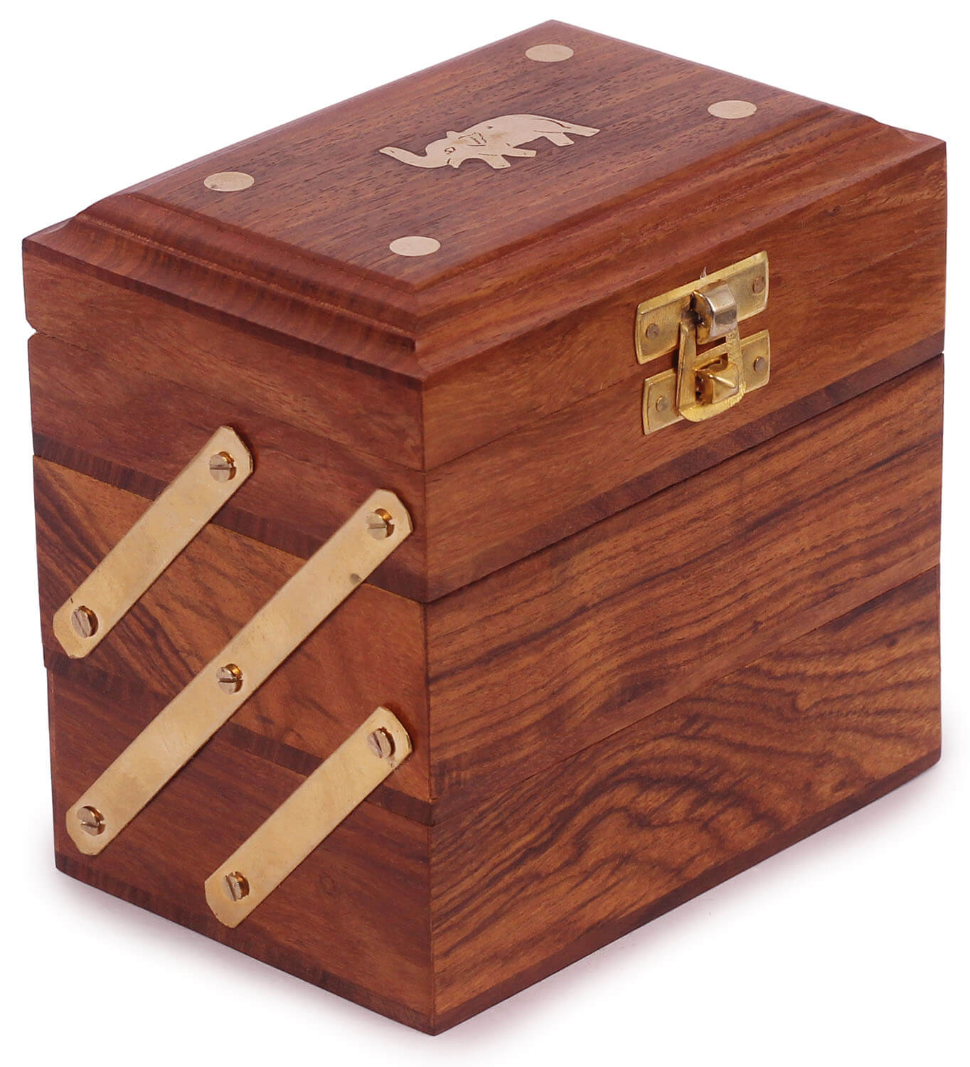 ArtistryBazaar 3.5"W x  4.5 "H wooden rectangular elephant design  compact and elegant  organizer home decorative trinket portable handcrafted jewellery box