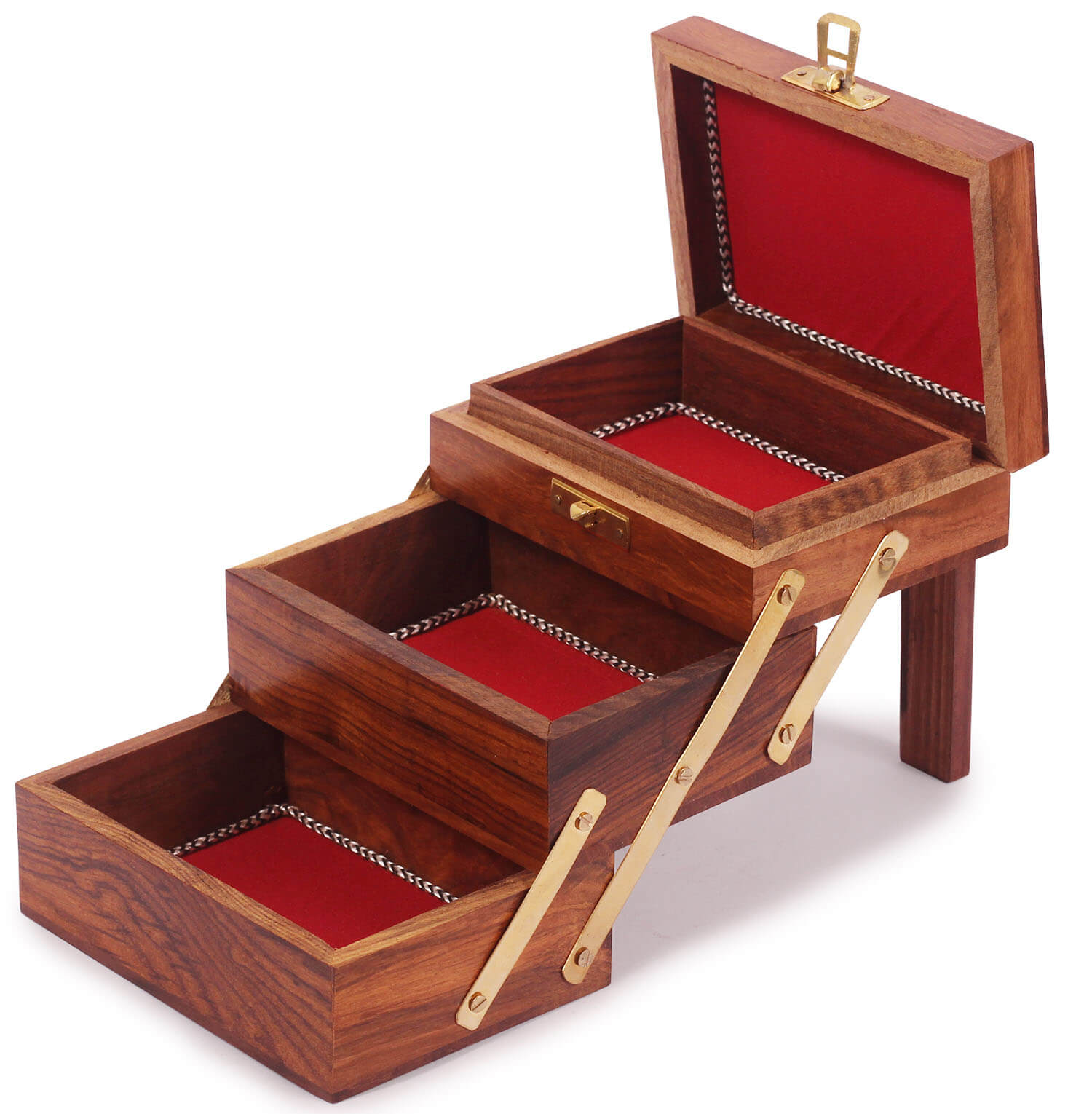 ArtistryBazaar 3.5"W x  4.5 "H wooden rectangular elephant design  compact and elegant  organizer home decorative trinket portable handcrafted jewellery box