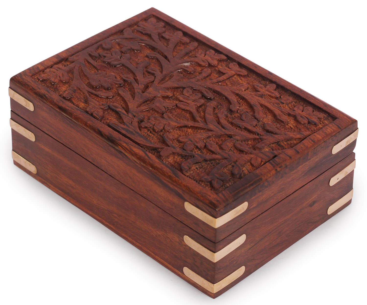 ArtistryBazaar 3.8"Wx2"H Rectangular  unique design handmade wooden  jewellery keepsake trinket box  for home décor