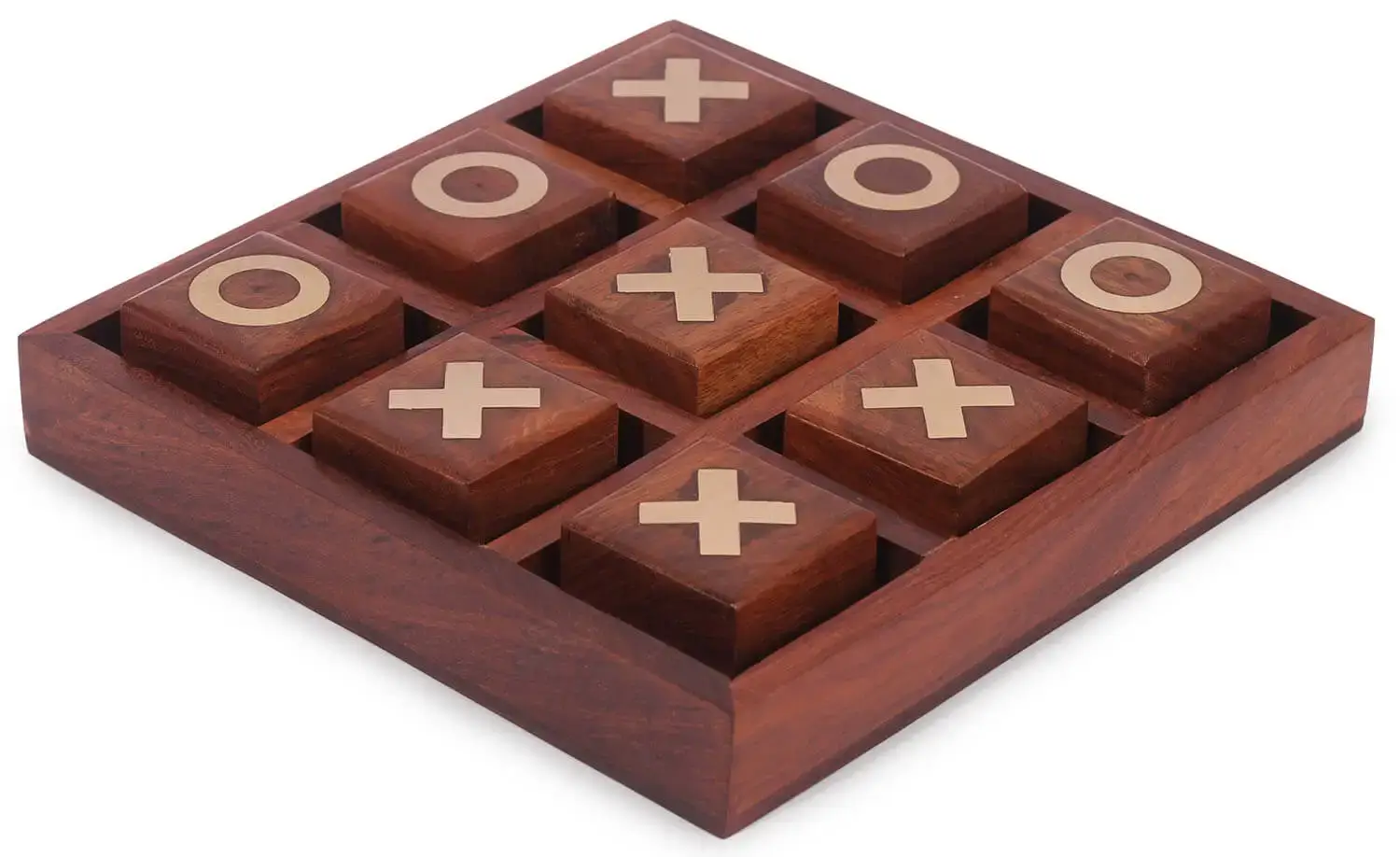 ArtistryBazaar 7"W x 1" WOODEN TIC TAC TOE GAME NOUGHTS AND CROSSES FAMILY BRAIN TEASER PUZZLE BOARD GAME
