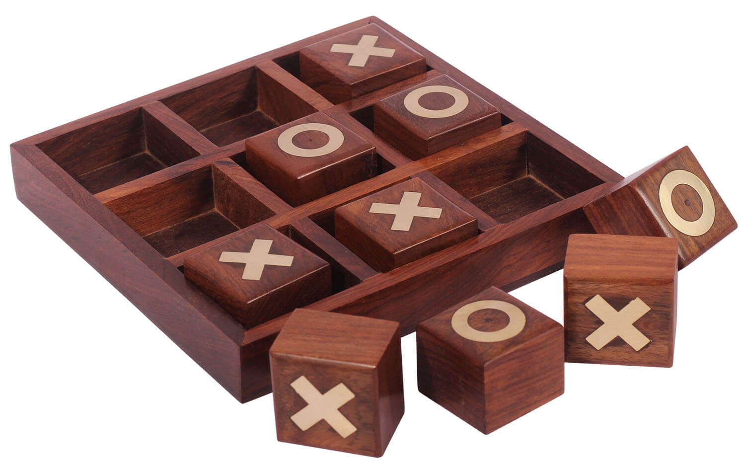 ArtistryBazaar 7"W x 1" WOODEN TIC TAC TOE GAME NOUGHTS AND CROSSES FAMILY BRAIN TEASER PUZZLE BOARD GAME