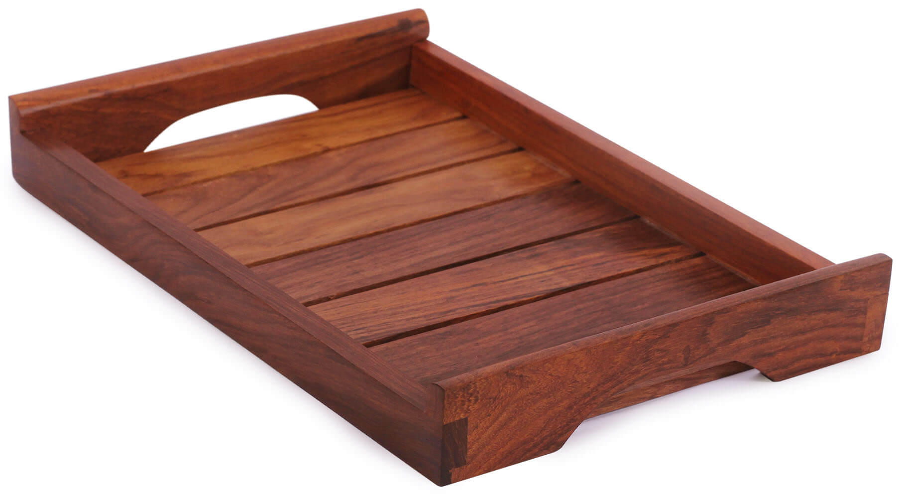 ArtistryBazaar 8"WX1.8"H Handmade wooden brown elegant rectangular Decorative organizer crafts tray  Ottoman for home. Kitchen and office for serving food with handles