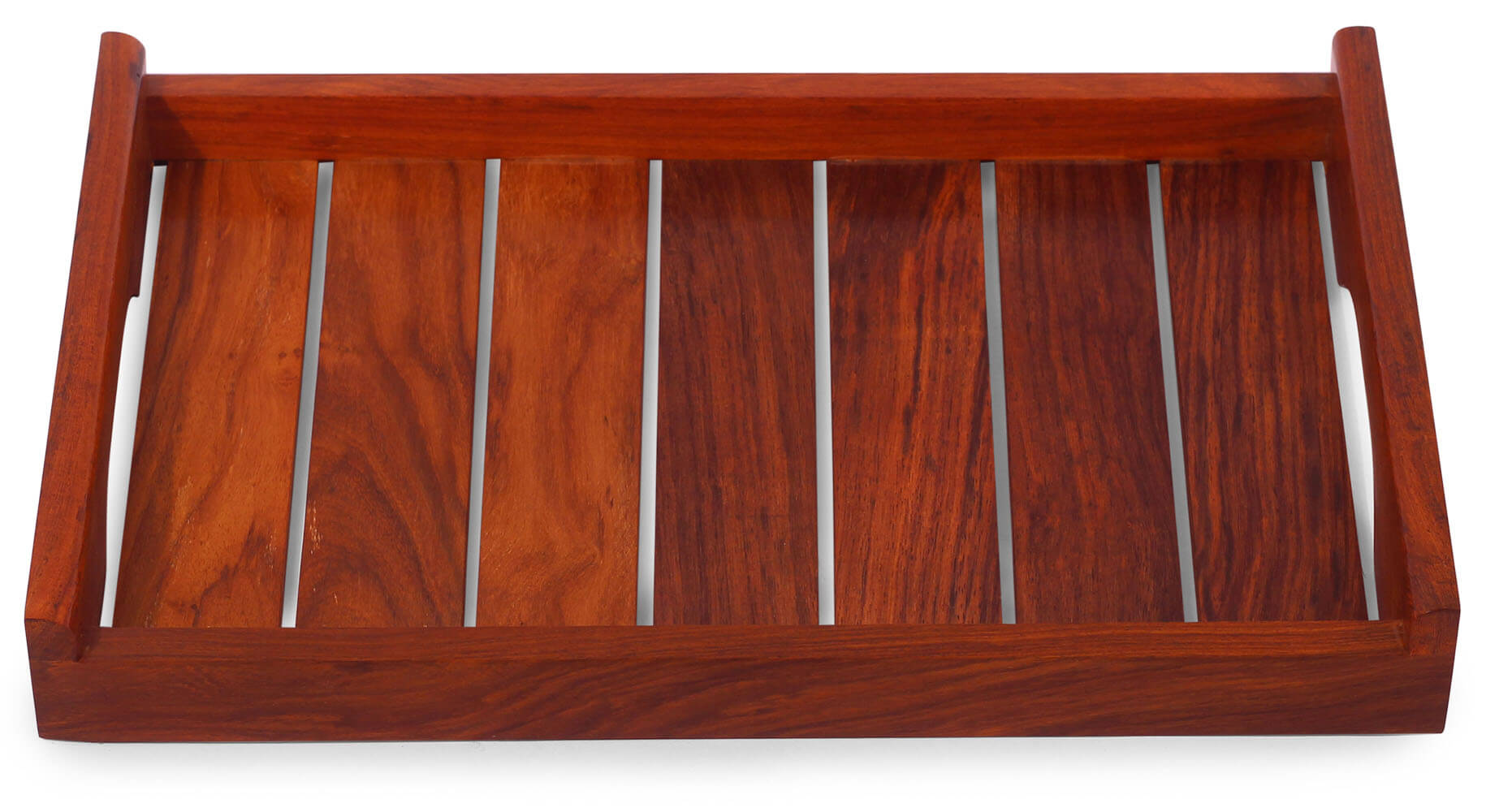 ArtistryBazaar 8"WX1.8"H Handmade wooden brown elegant rectangular Decorative organizer crafts tray  Ottoman for home. Kitchen and office for serving food with handles