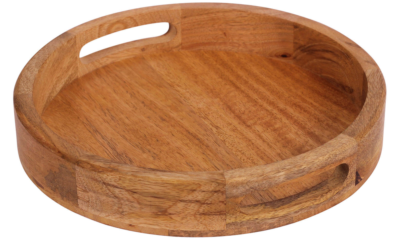 ArtistryBazaar 10"WX1.5"H Handmade wooden round Decorative organizer elegant crafts tray Ottoman for home. Kitchen and office for serving food with handles