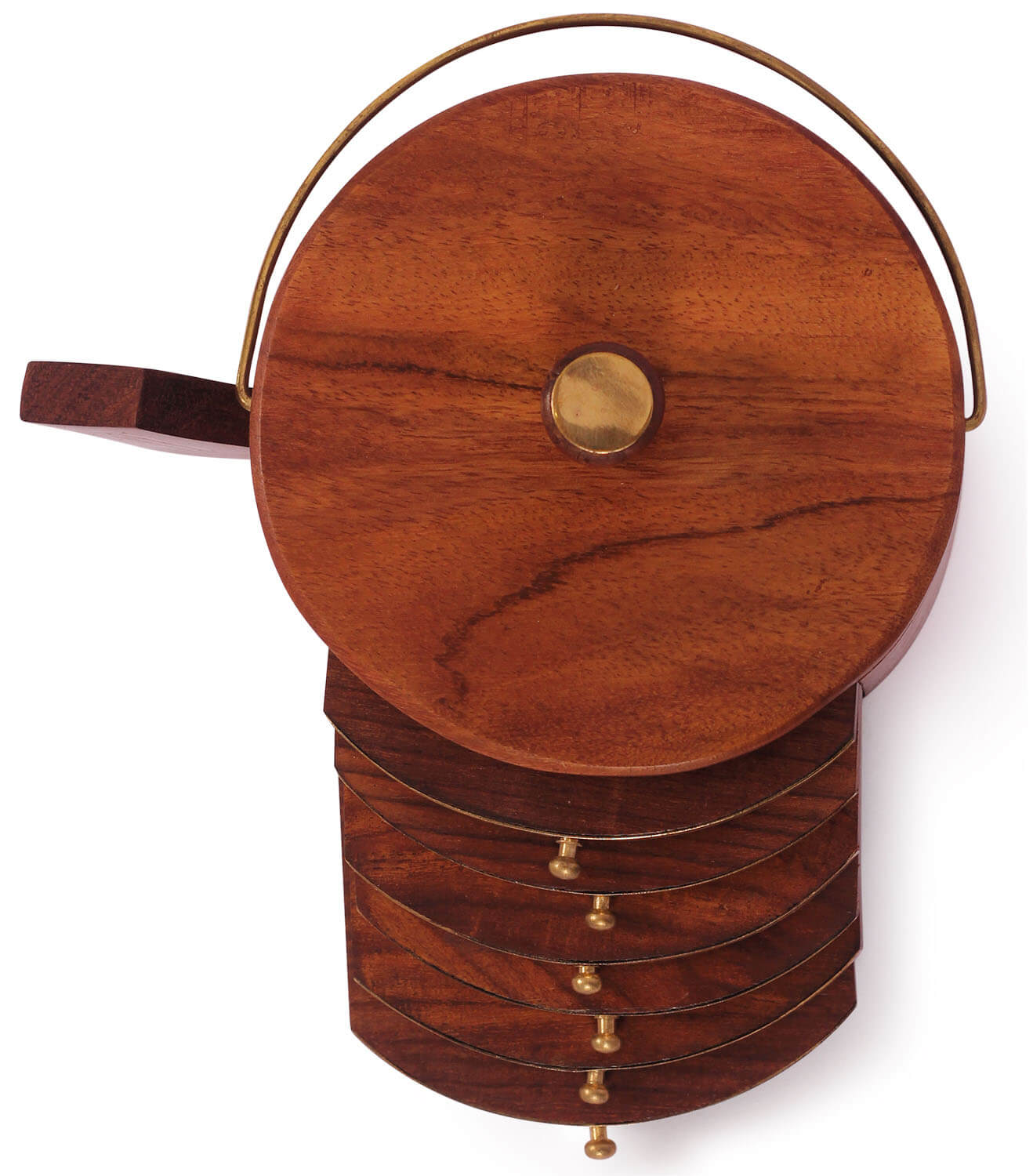 ArtistryBazaar 4"WX2.5"H Handcrafted Wooden Tea Coaster  Set of 6 with Unique Kettle-Shaped Stand - Elegant and Functional Home Décor