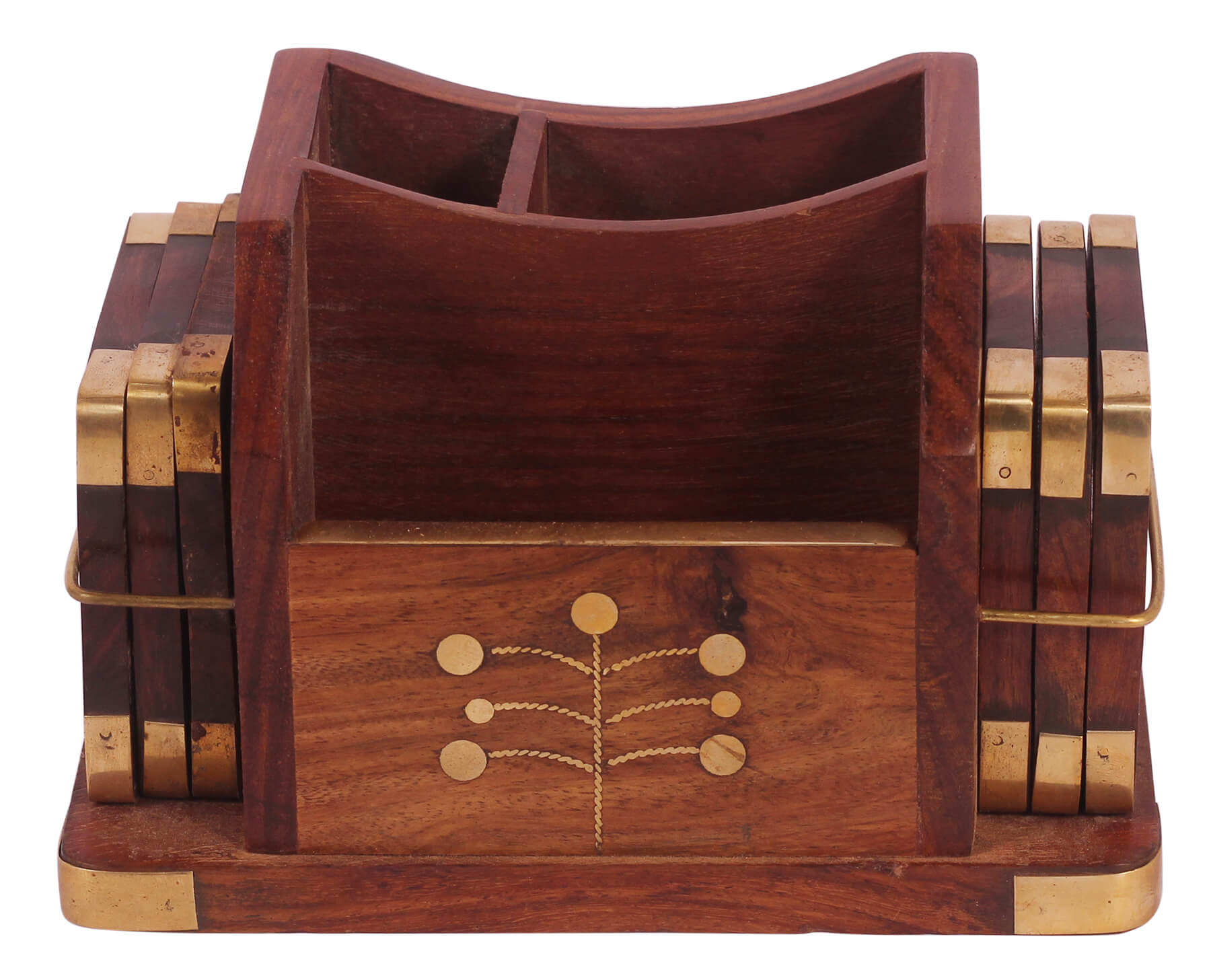 ArtistryBazaar 3.5"W X 3.5"H wooden multipurpose set of 6 for rectangular dining tea coaster pen stand office accessories desk organizer for home décor and table décor