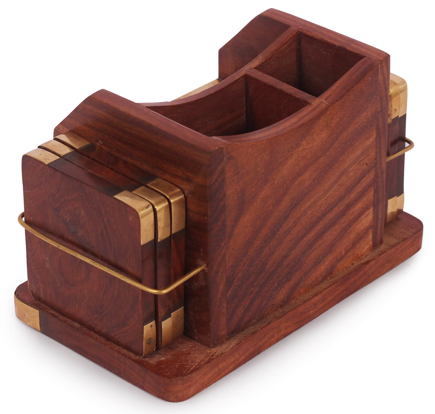 ArtistryBazaar 3.5"W X 3.5"H wooden multipurpose set of 6 for rectangular dining tea coaster pen stand office accessories desk organizer for home décor and table décor
