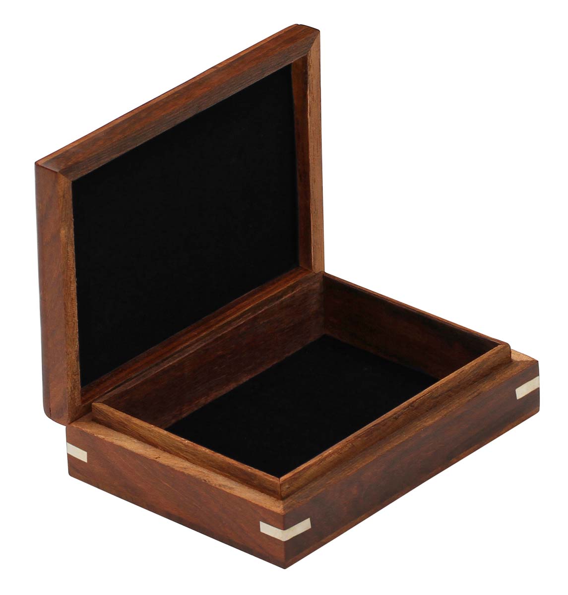 Wholesale 6 x4.4” Wooden Jewelry Box in Bulk - Handmade Rectangular Wood Jewelry Box/Trinket Box/Keepsake Box with Intricate Floral Carving and Brass Inlays from India
