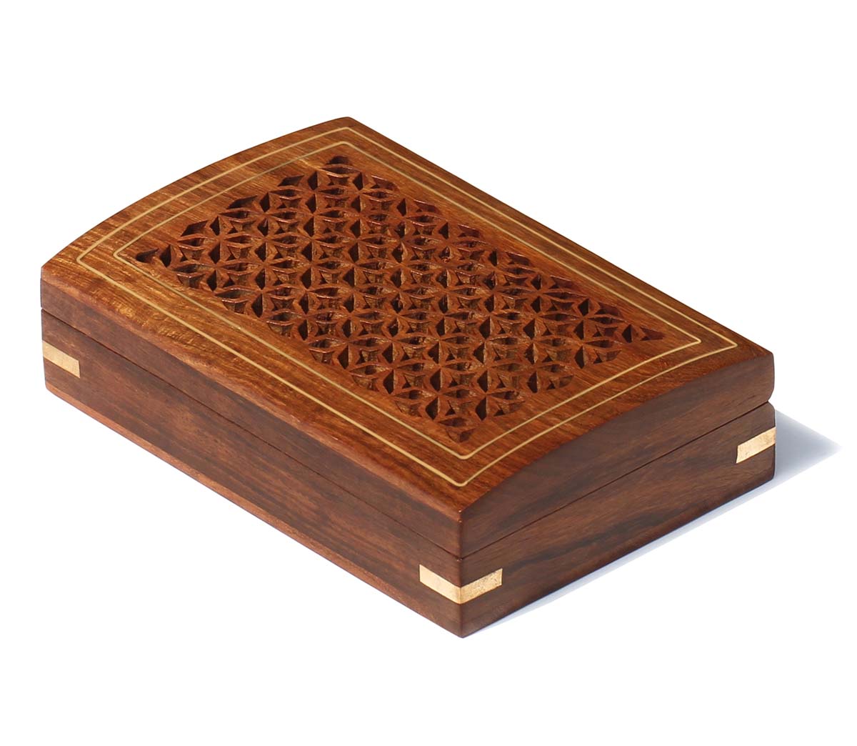 Wholesale 6 x4” Wooden Jewelry Box in Bulk - Handmade Rectangular Wood Jewelry Box/Trinket Box/Keepsake Box with Jali Work and Brass Inlays from India