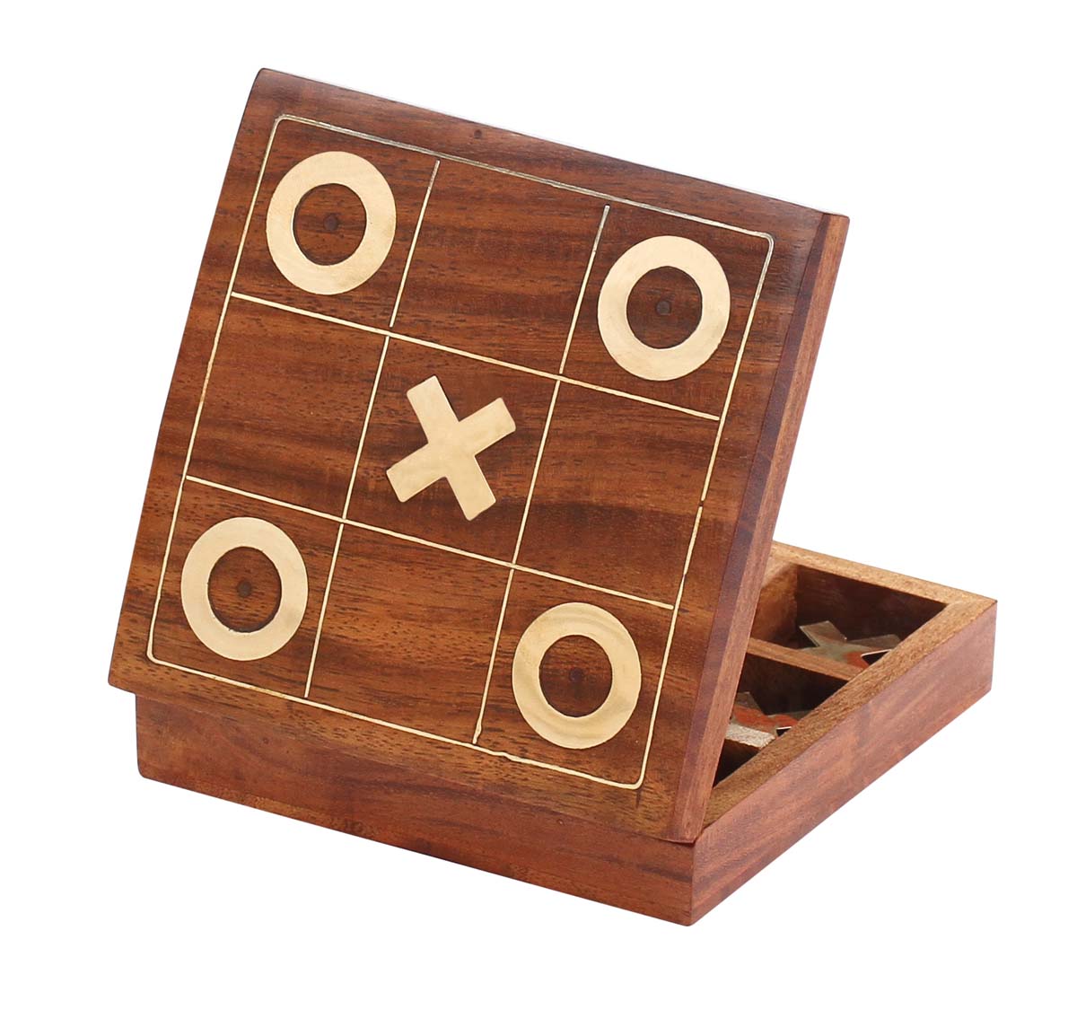  Fun For All Times - Handmade Wooden Tic-Tac-Toe in A Box with Brass Decorations  - Buy in Bulk Wholesale