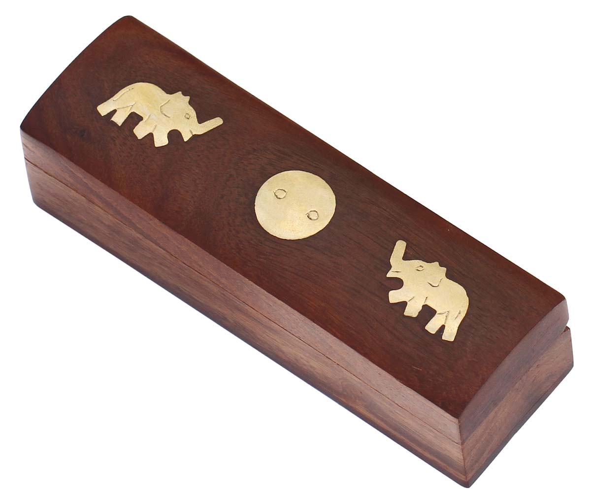  Elephant Treasure – Handmade 5.5” Rectangular Wood Dice Box with Elephant Brass Inlays  - Buy in Bulk Wholesale