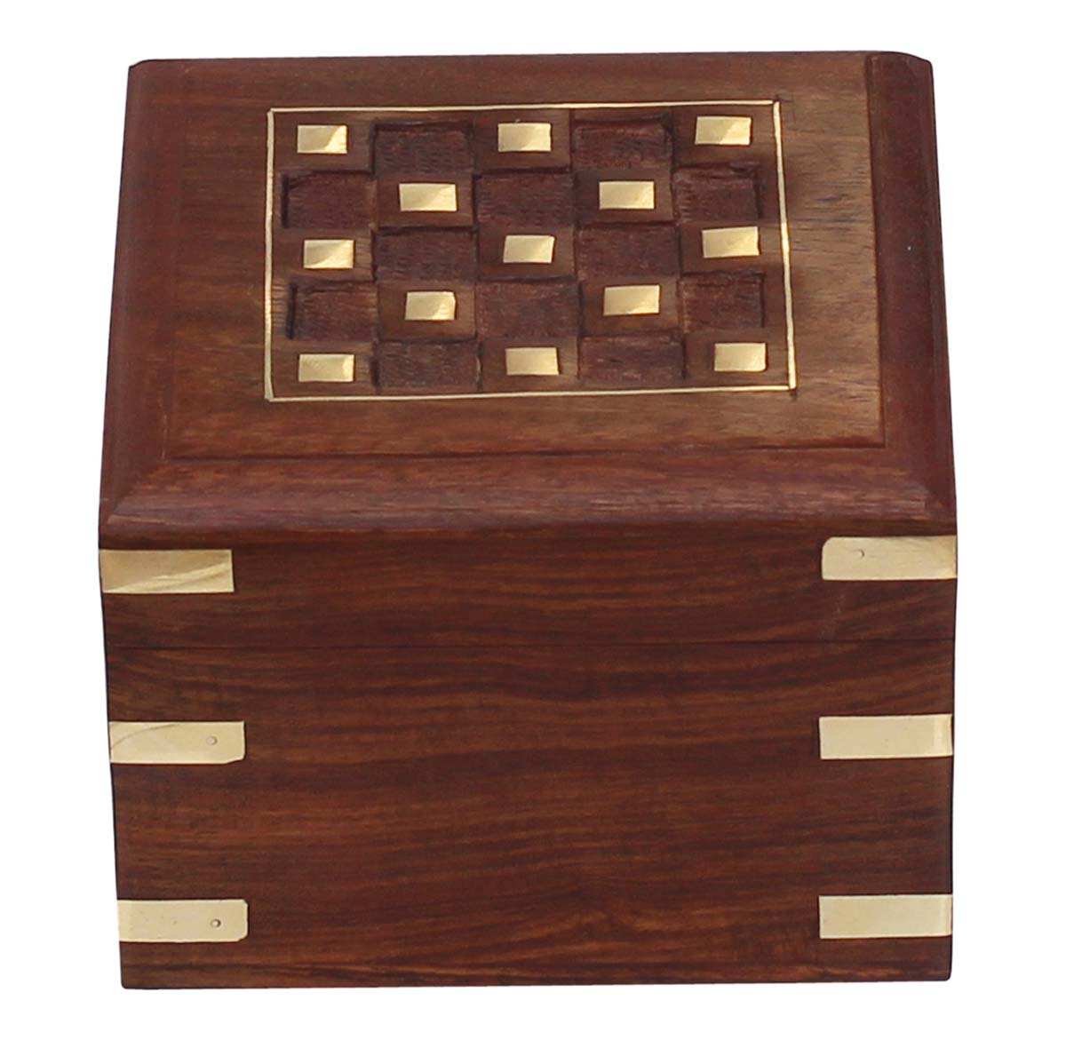 Wholesale Wooden Vintage Look Square Jewelry Box in Bulk - Handmade Checkered & Brass Inlay Wood Jewelry Box/Trinket Box/Keepsake Box - Antique-Look Accessory Holders/Boxes from India