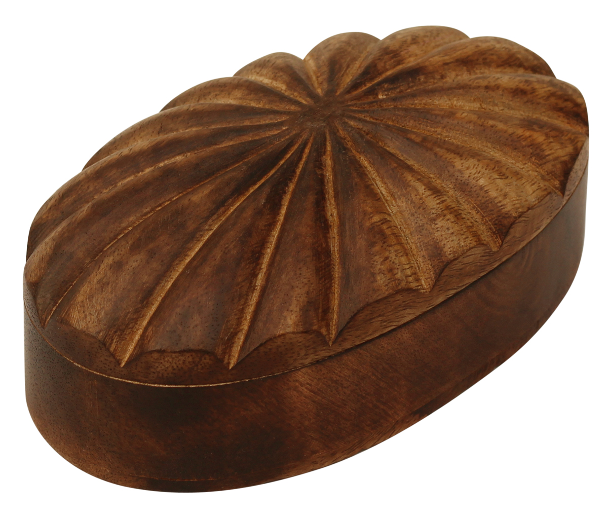 Handmade Wood Keepsake Box with Ribbed Carving - 6.6” Jewelry Box / Accent - Buy in Bulk Wholesale