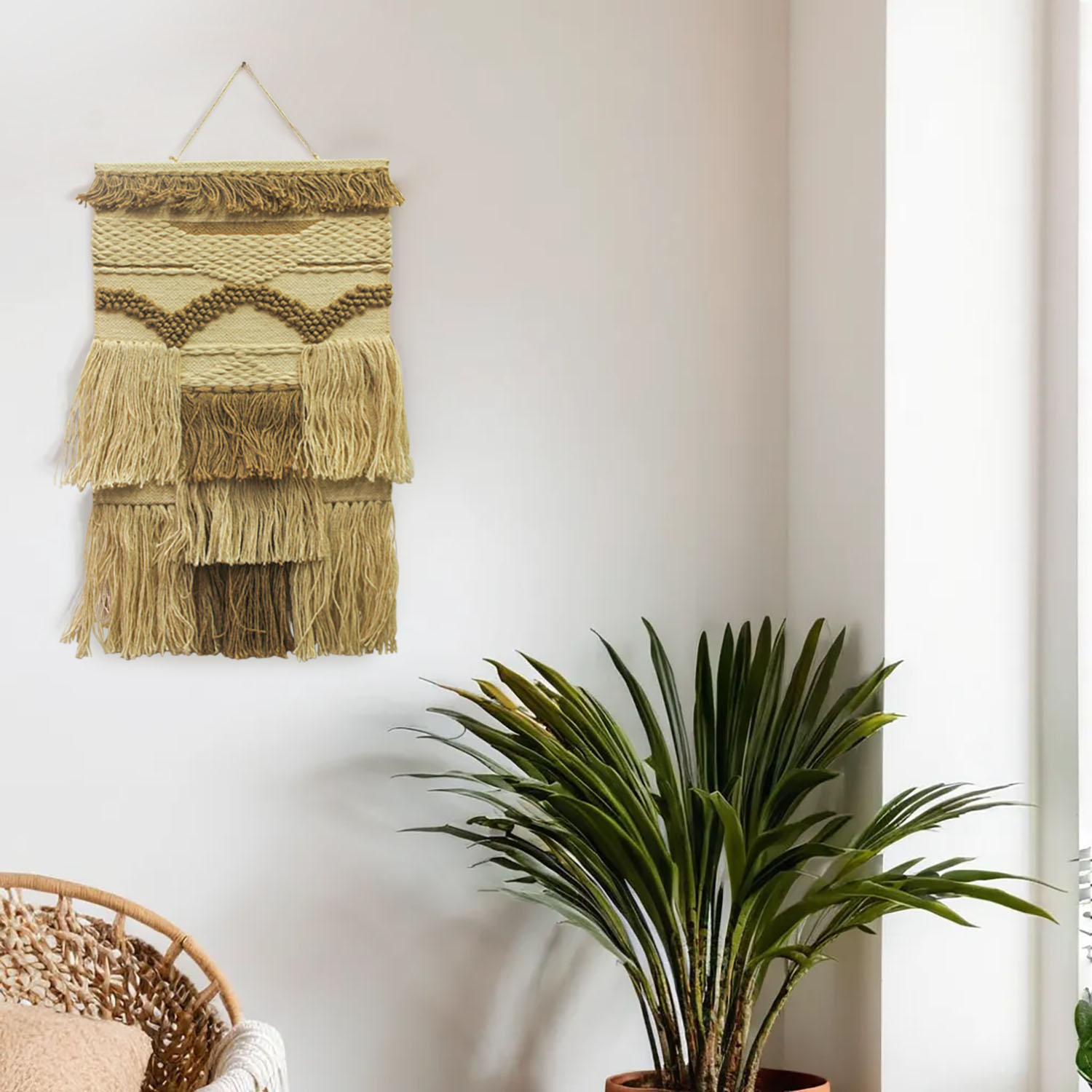 ArtistryBazaar Hand woven Brown and Creame Color Aesthetic Decorative wall hanging for home décor