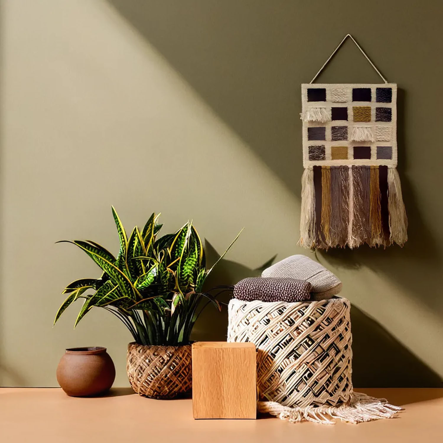 ArtistryBazaar Bohem Collection Hand Woven Textured Wall Hanging With Long Tassels, Multicolor Block Print home décor Wall Art