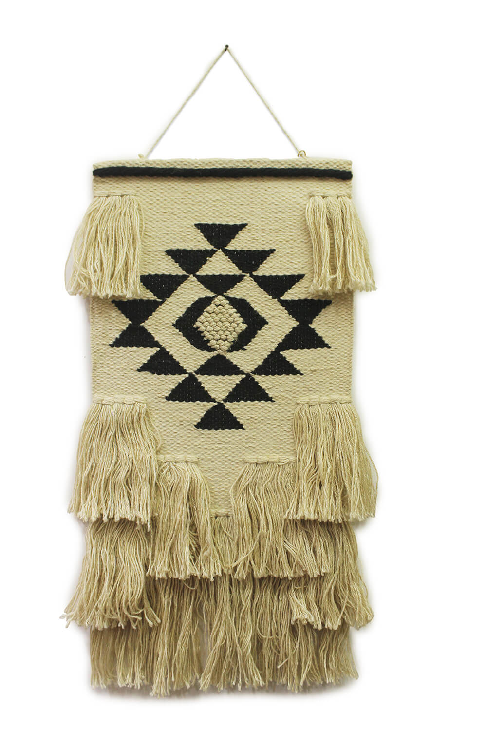 ArtistryBazaar Unique Hand Woven Beige & Black Color Jute Wall Hanging Home Décor with Tassels